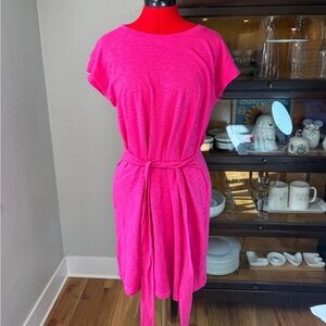 J.Crew Hot Pink Belted Waist Casual Cotton T-Shirt Dress Size M